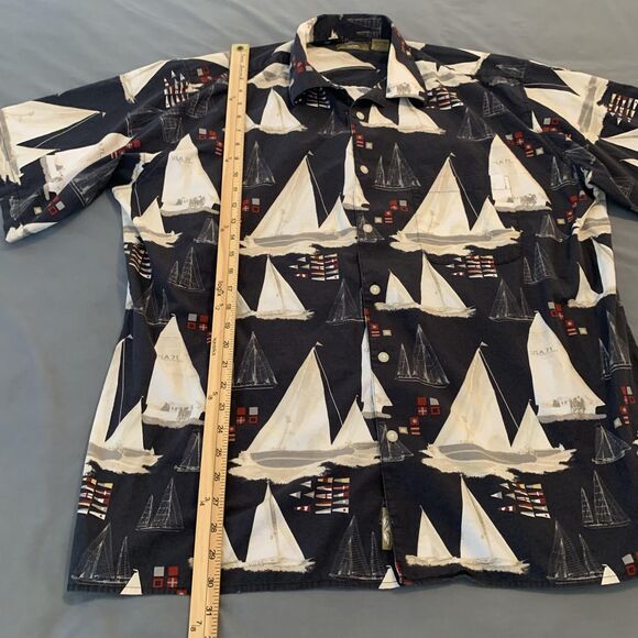 Natural Issue Shirt Mens‎ 2XL Tall Navy Sailboat Button Front Short Sleeve Camp - Picture 4 of 6